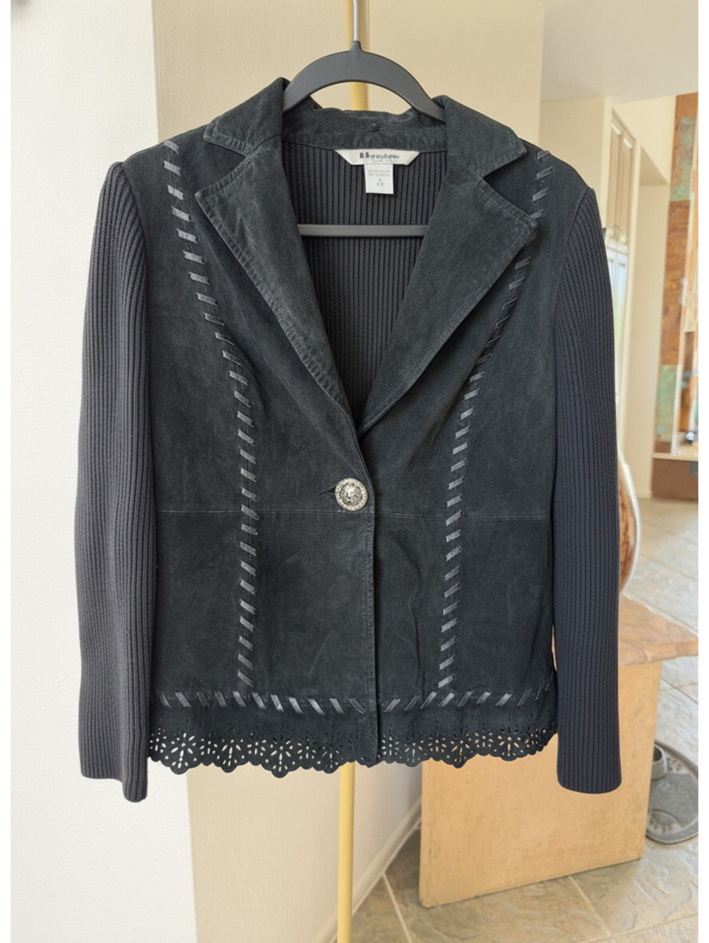 Nygard Collection Black Suede Knit Combo Scalloped Jacket S
